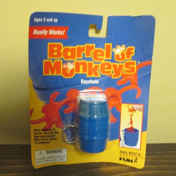 NIP Vintage 1998 Basic Fun Miniature Barrel Of Monkeys Toy Game Keychain Hasbro - Picture 1 of 2